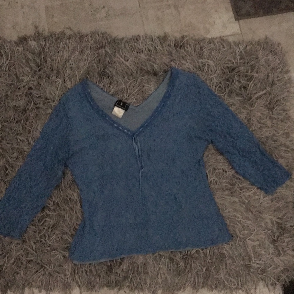 INC 3/4” Sleeve Lace over Sheer Dress Top